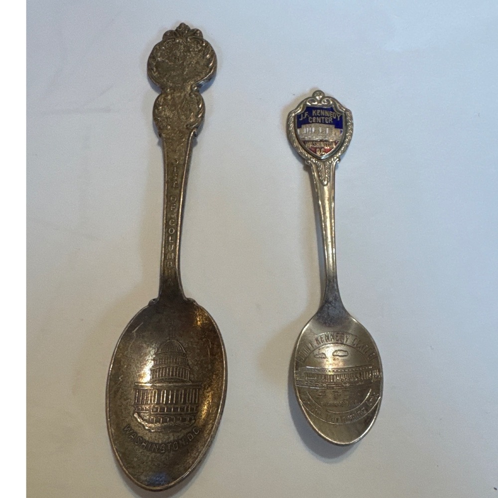 Vintage Washington DC Souvenir Spoons US Capitol & JF Kennedy Center Set of 2